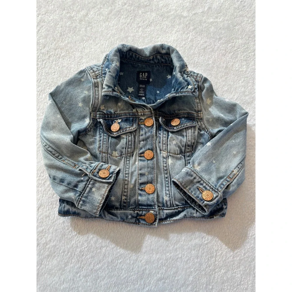 GAP Denim Jacket Toddler Stars Light Wash Button Front Kids Size‎ 2